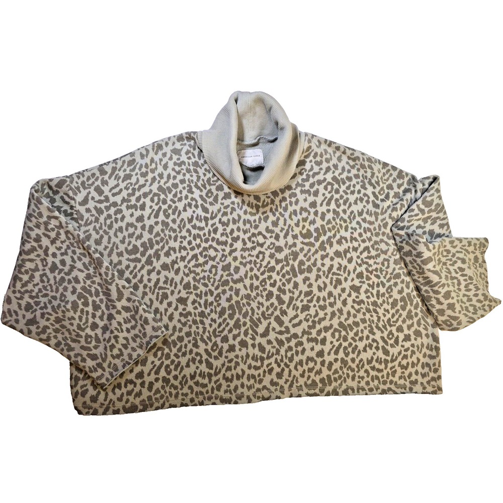 American Eagle‎ Cropped Sweatshirt Turtleneck Leopard Print Women's Small